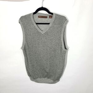 Perry Ellis Men's Vest Size Large Grey Striped‎ Cotton Pullover Sleeveless Top